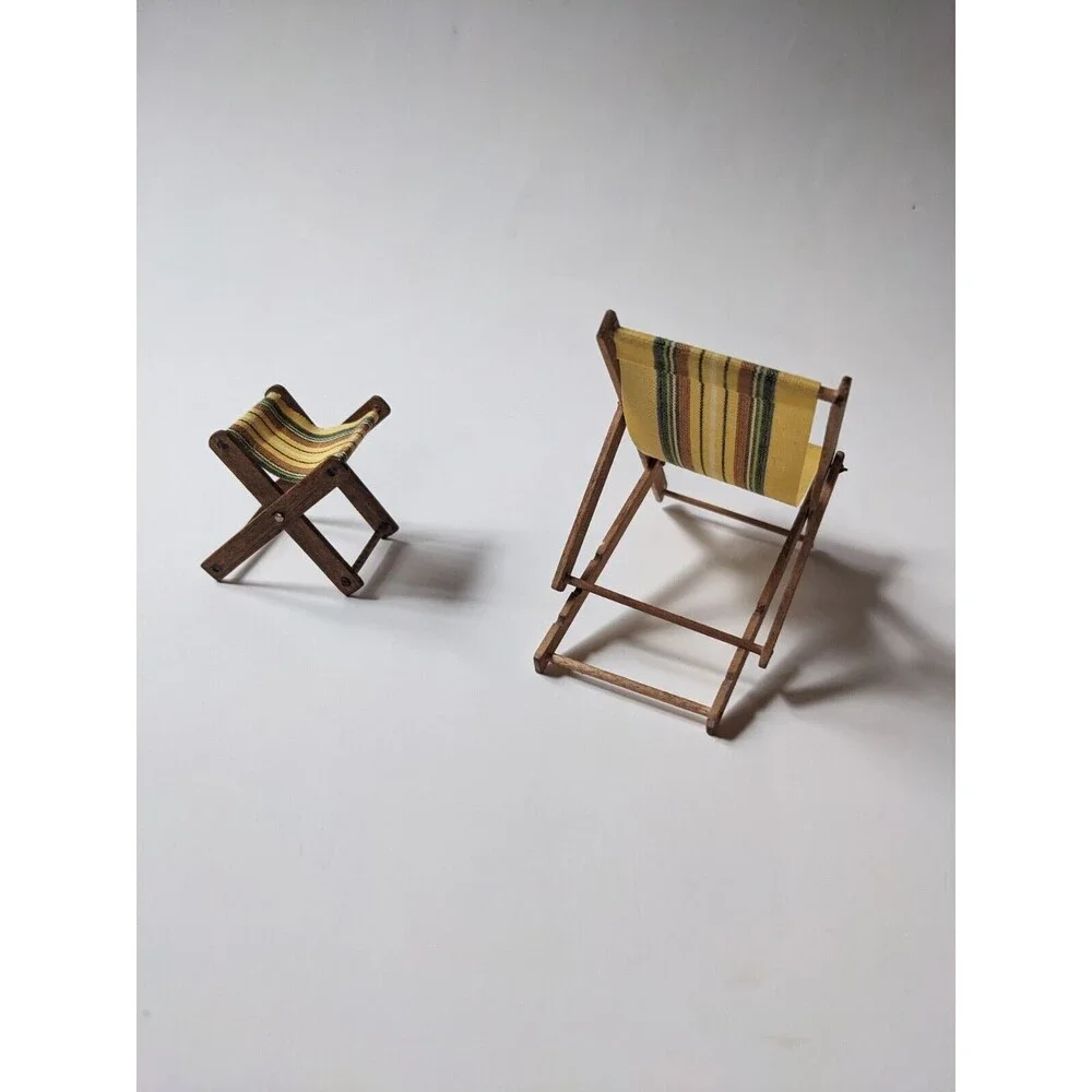 Vintage‎ Dollhouse Miniature Folding Beach Patio Outdoor Chaise Lounge Furniture